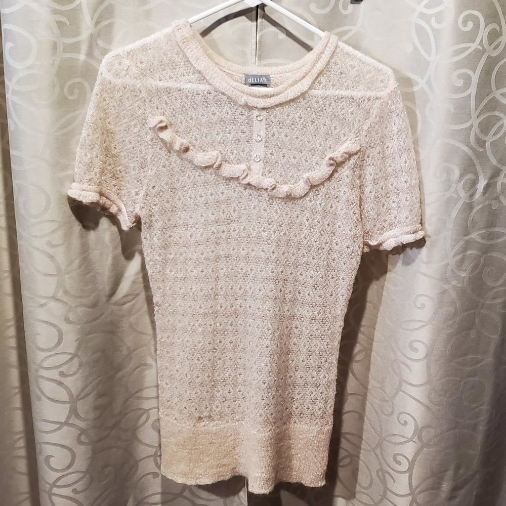 Translucent Cotton Candy and Sparkles Short Sleeve Sweater - dELiA*s XL